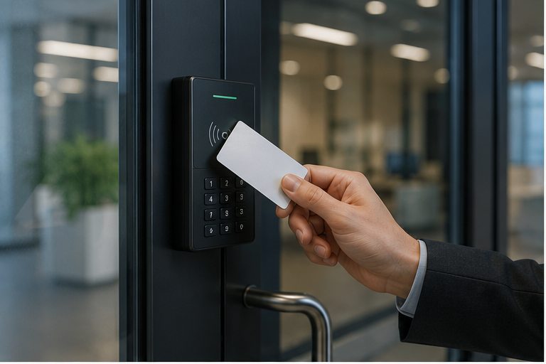 Badge présenté devant un lecteur de contrôle d'accès
