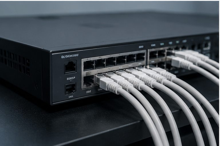Switch réseau avec câbles Ethernet pour système de vidéosurveillance